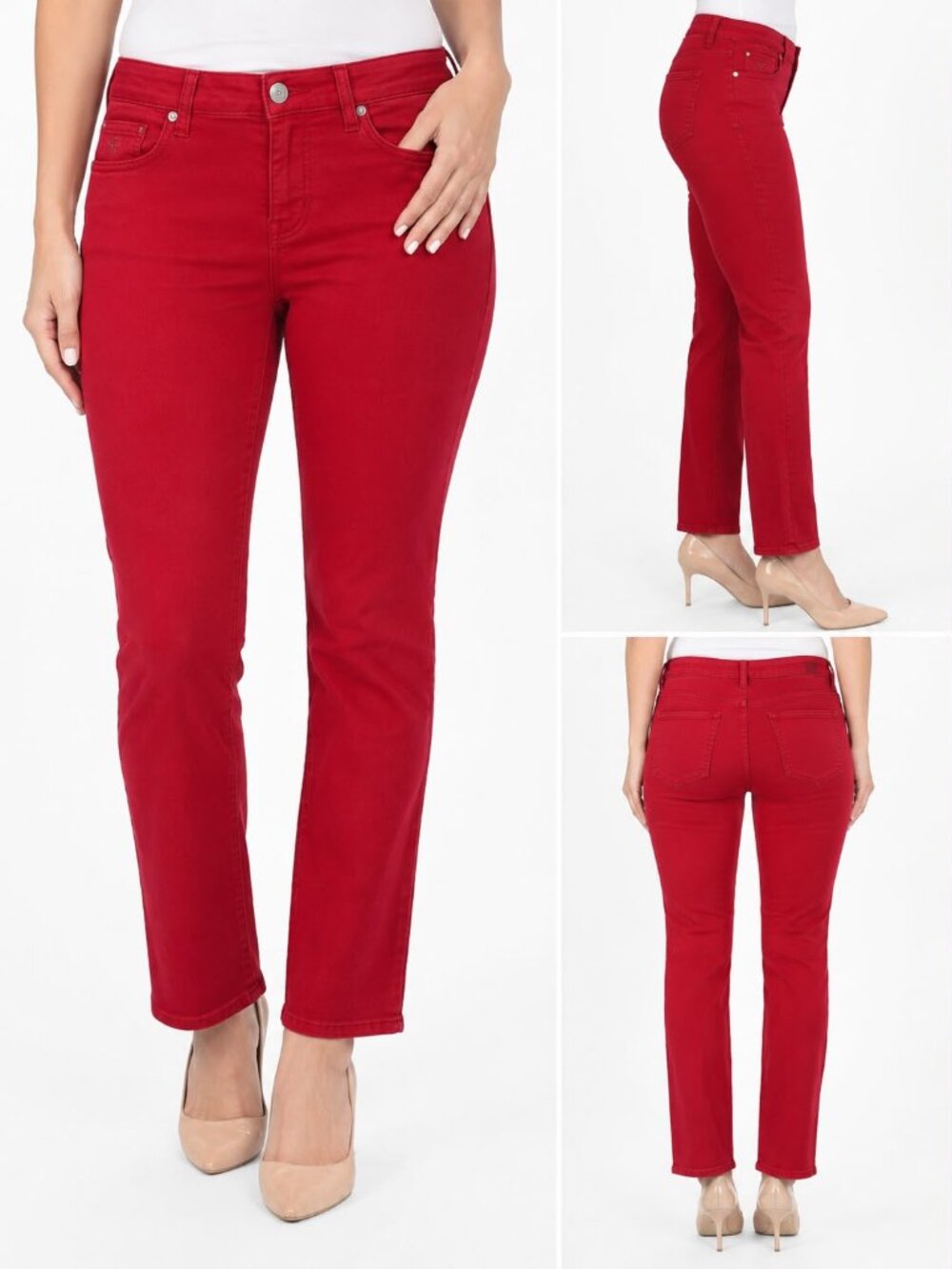 Gloria Vanderbilt Amanda Red Straight Leg Stretch Jeans Size 14 Short